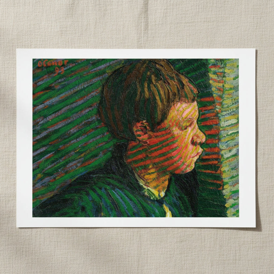 Breton Boy in Profile (1893) — Collector’s Edition Fine Art Print by Roderic O’Conor 40×50 cm unframed archival print resting on light linen fabric. Soft natural daylight, gentle shadows, artisanal fine-art photography style.
