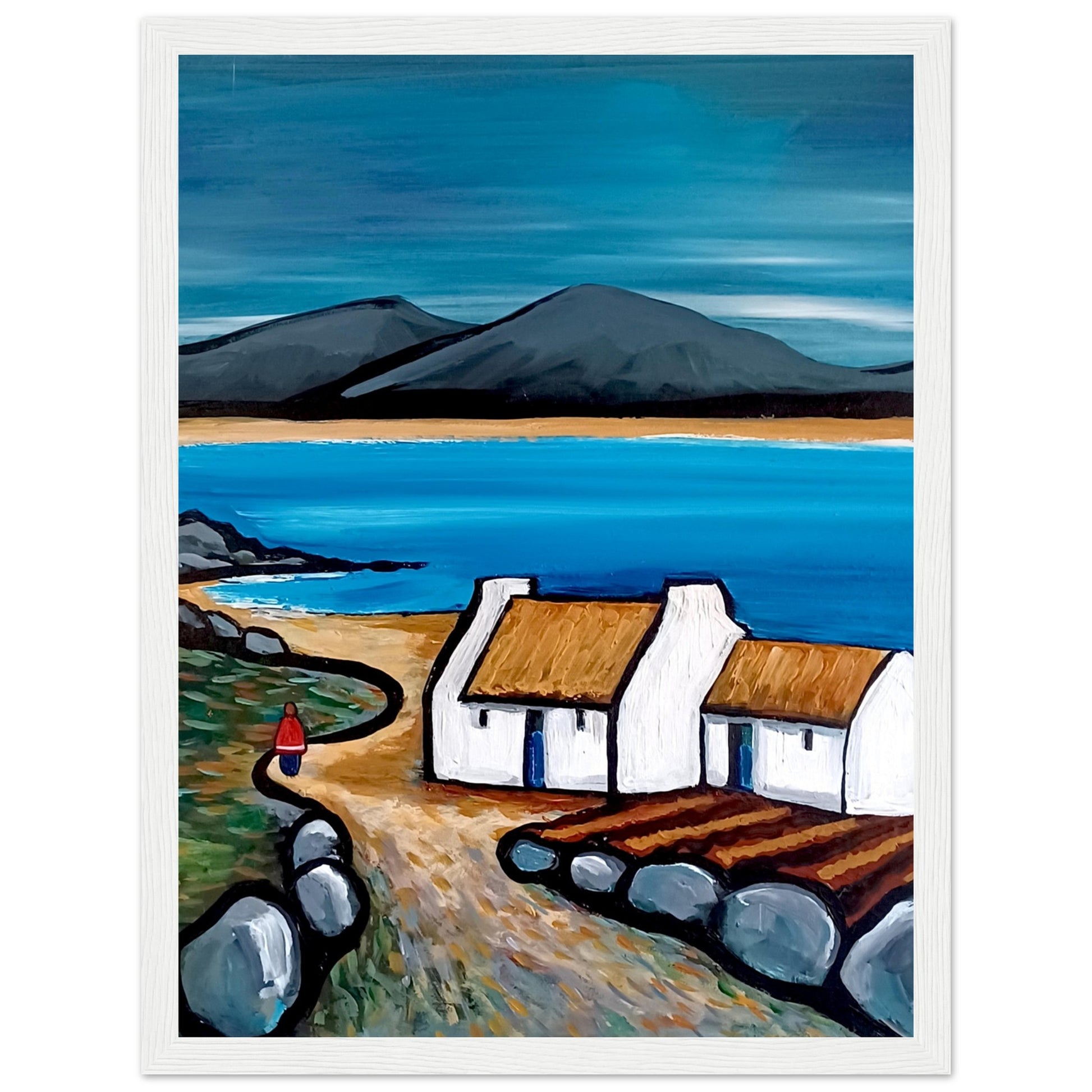 Connemara Lakes Cottage Irish print 45x60 cm in white frame