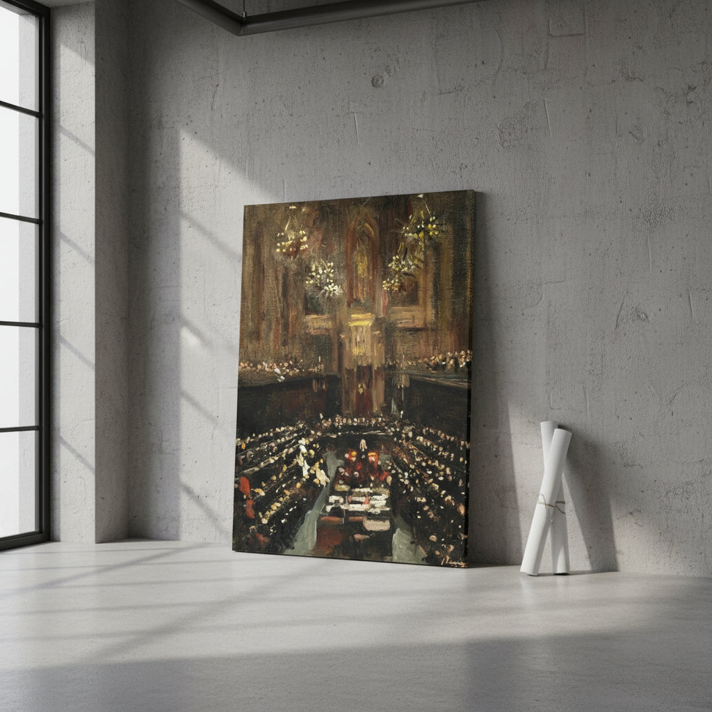 Large unframed print displayed against a concrete wall, leaning slightly with rolled prints beside it, industrial loft aesthetic, soft window light, premium artistic interior.