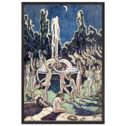 Nudes Dancing round a Fountain by Moonlight by Mainie Jellett – black framed Irish modern art reproduction