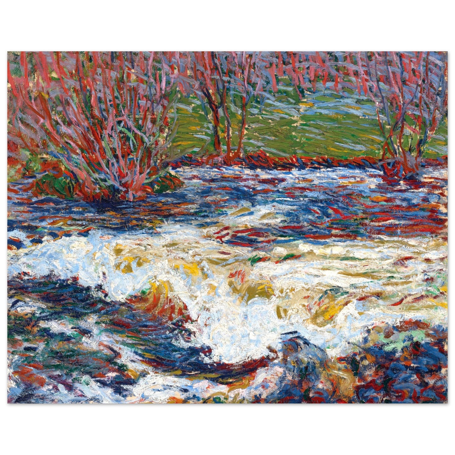 Unframed The Rushing Stream by Irish Artist Roderic O'Conor Art Print floating on a clean white background with soft drop shadow, luxury e-commerce style, crisp edges, ultra-sharp print detail
