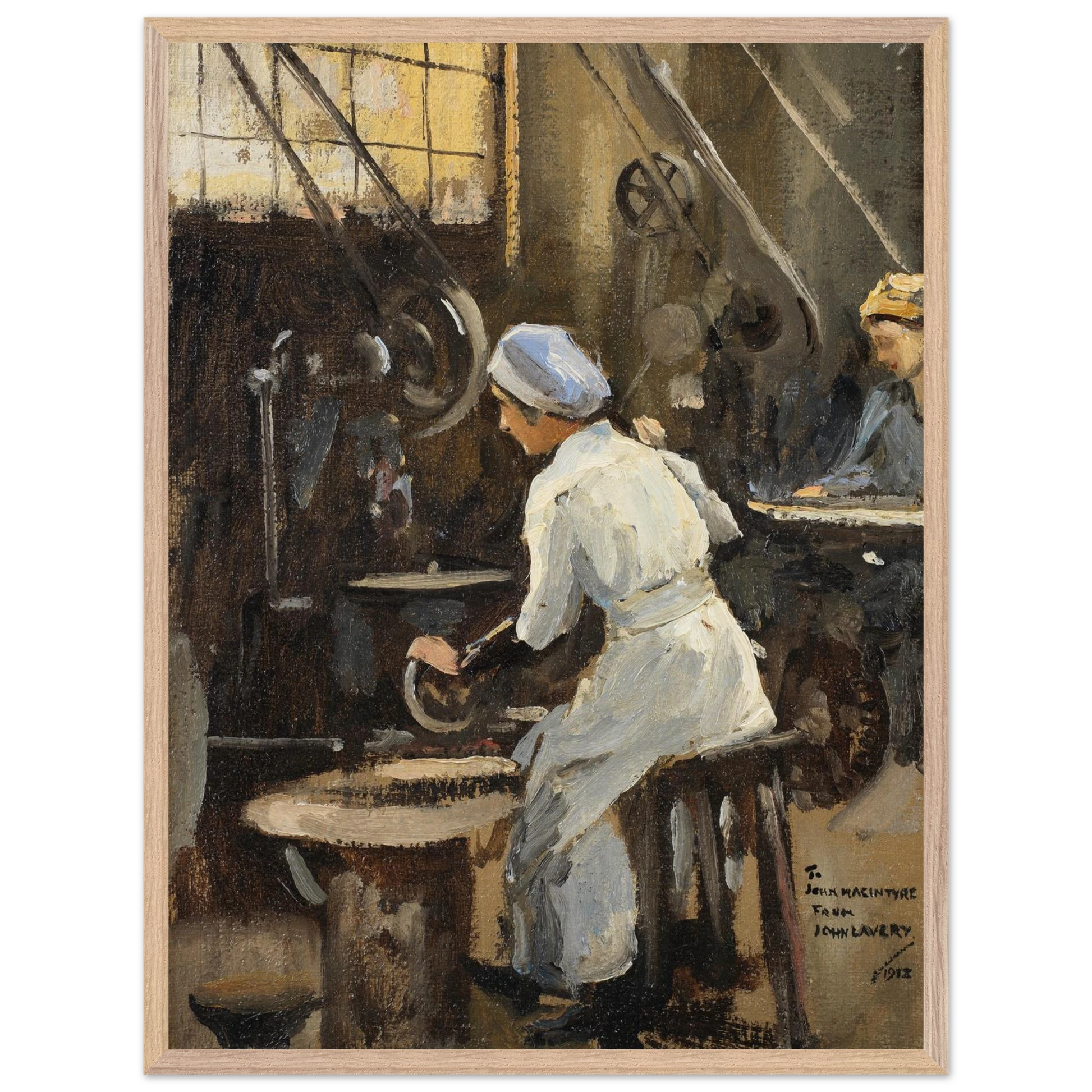 The Disc Maker by Sir John Lavery framed Irish master art print 60x80 cm in natural oak frame