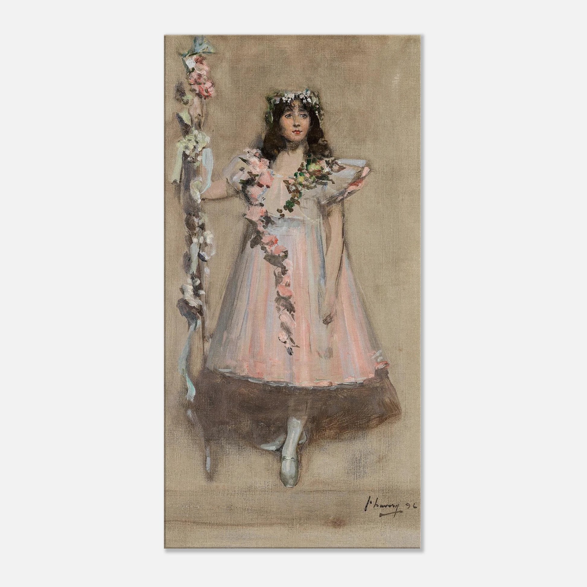 The Garlanded Girl by Sir John Lavery Irish master canvas art print 50x100 cm vertical slim depth