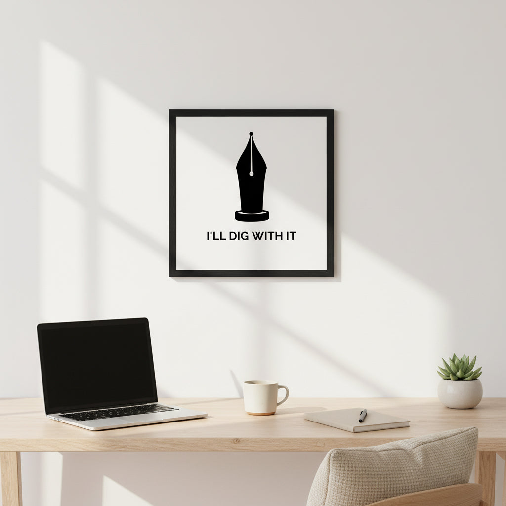 Modern typography print with pen icon and Seamus Heaney quote for writers and poetry lovers