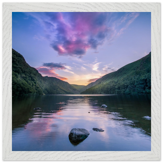 Glendalough at dusk premium Irish landscape wall art print in white gallery frame