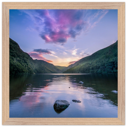 Glendalough Upper Lake framed Irish wall art in natural oak wood frame, premium matte finish