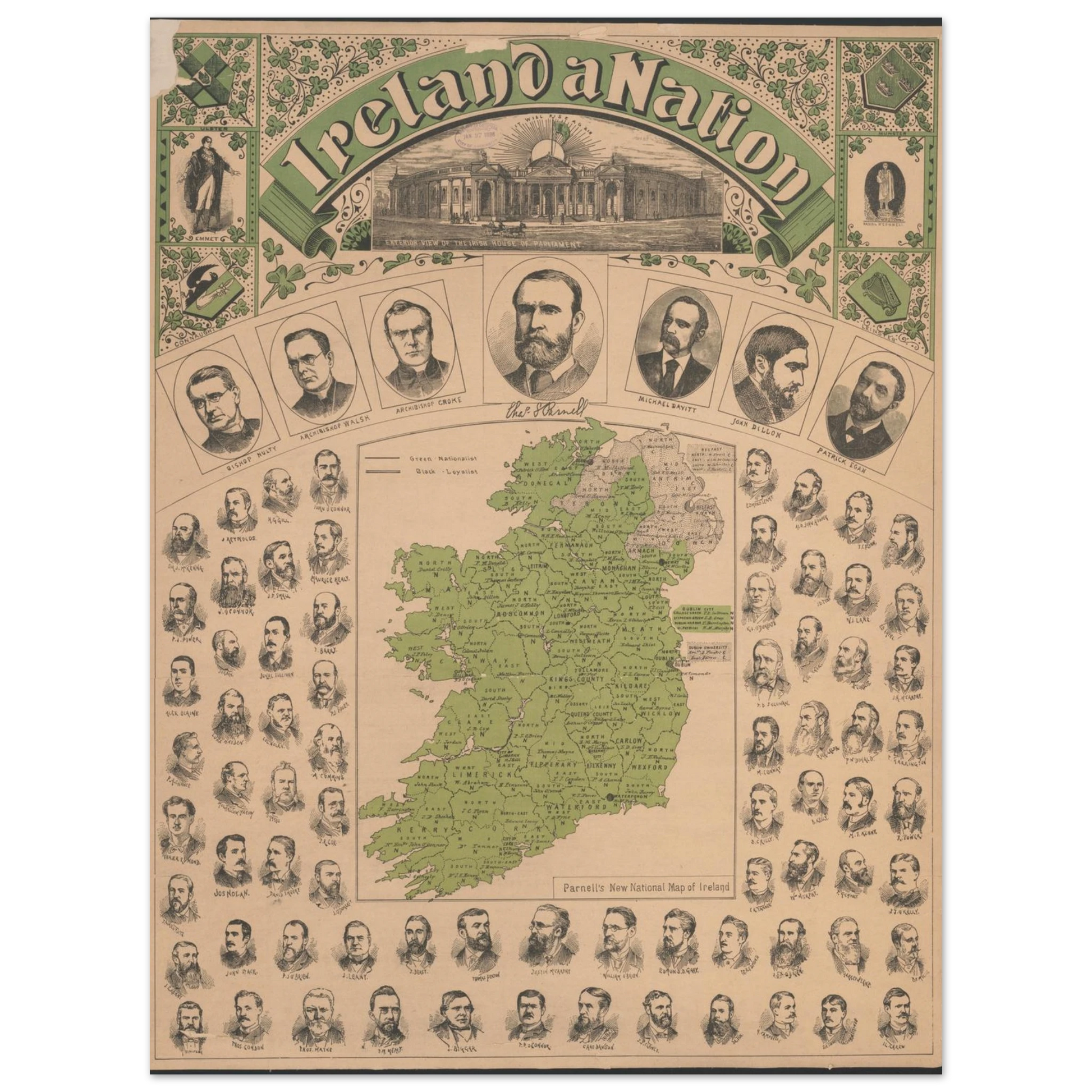 Historical reproduction art print of Ireland a Nation map with archival quality finish