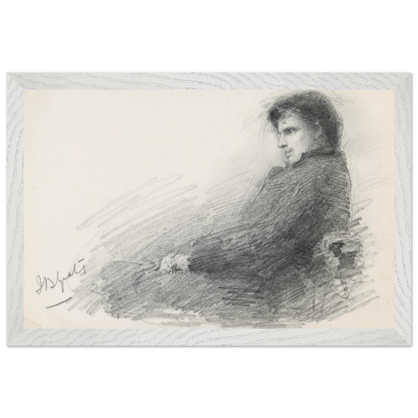 Framed Collector’s Edition portrait of young W.B. Yeats in white frame