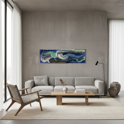 Sea Rhythm by Mainie Jellett canvas print displayed in modern minimalist living room with concrete wall backdrop