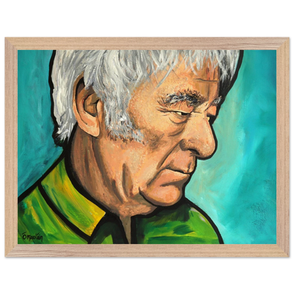 Seamus Heaney framed portrait print in natural wood frame, 30x40cm – Irish literary art