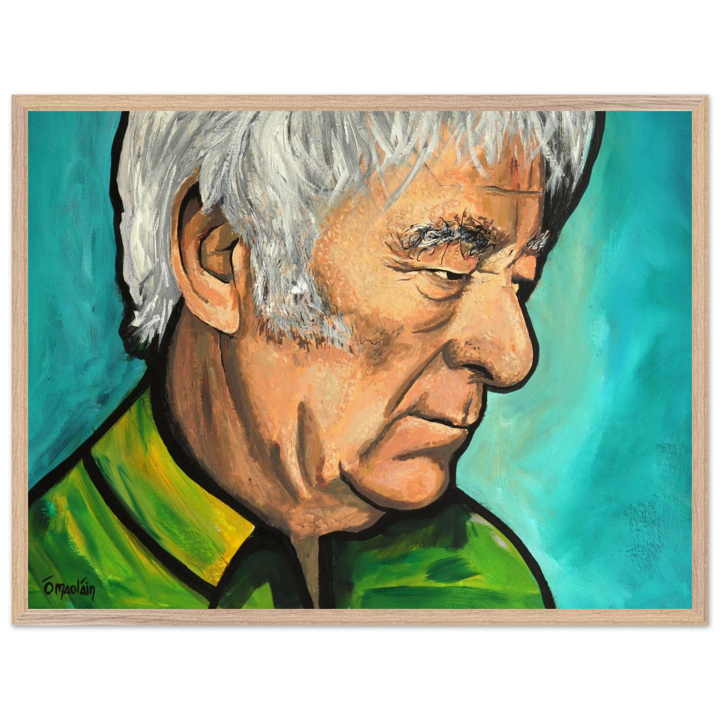 Seamus Heaney poet portrait framed in natural wood, 60x80cm – premium Irish decor
