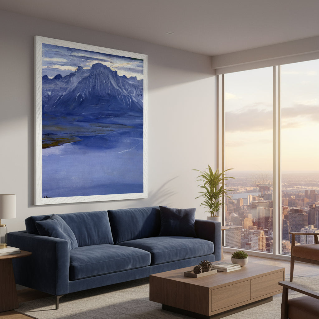 Twilight, Lake Geneva Lavery print displayed in contemporary living room setting